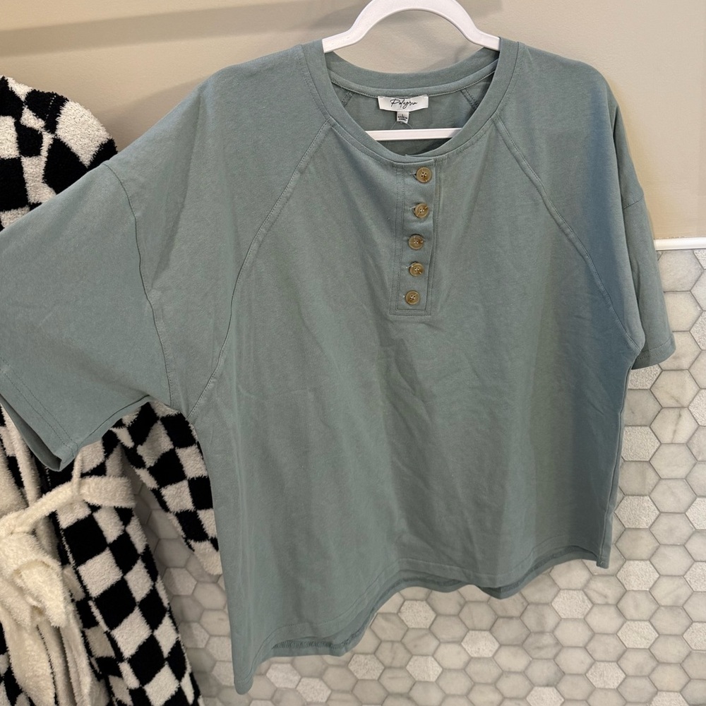 Green Button-Up Henley top